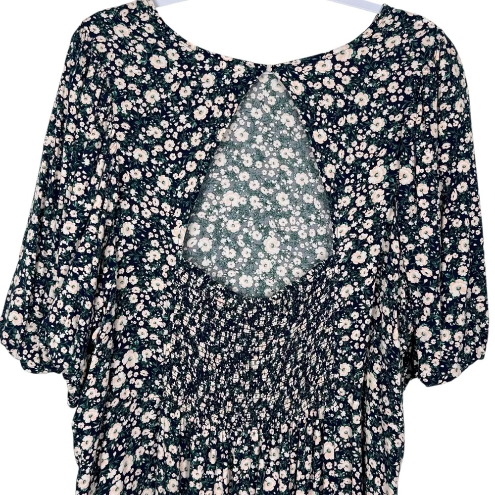 Old Navy Floral Puff Sleeve Midi Dress Open Back Navy Green Size 4X - Picture 7 of 16